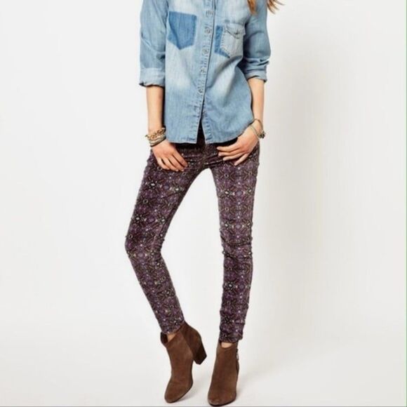 Free People Pants - Free People Kaleidoscope Velvet Cropped Skinny Low Rise Pants